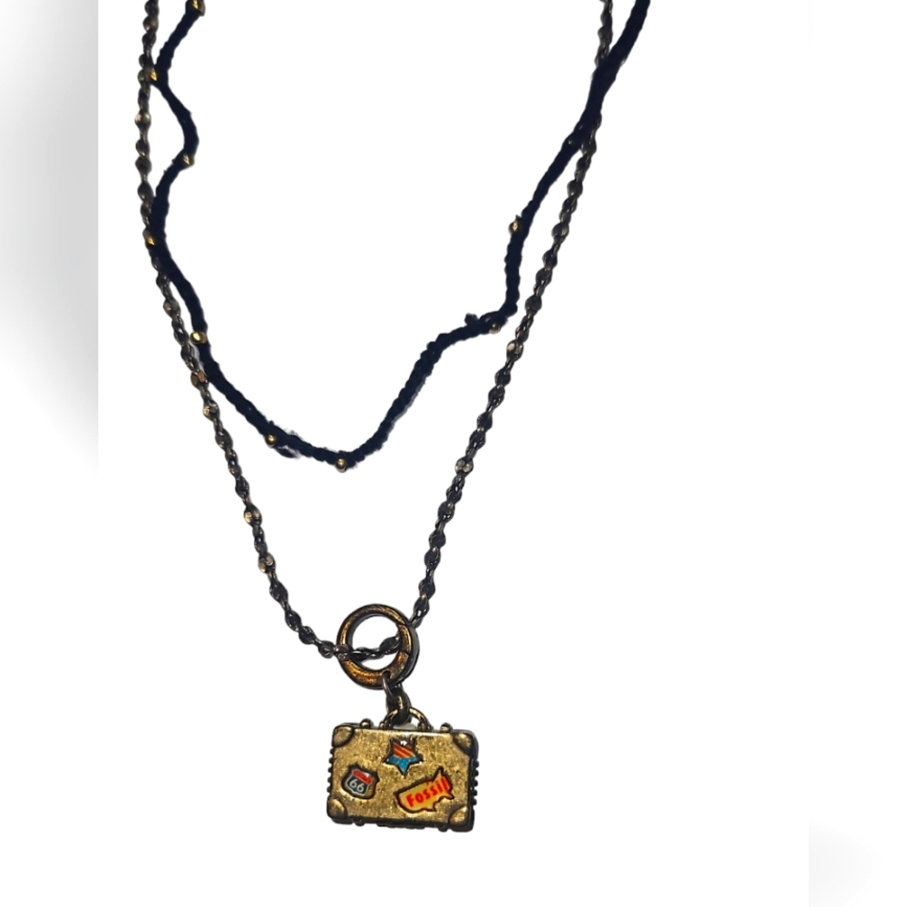 BETSEY JOHNSON BLACK NECKLACE GOLD USA ROUTE 66 CHARM